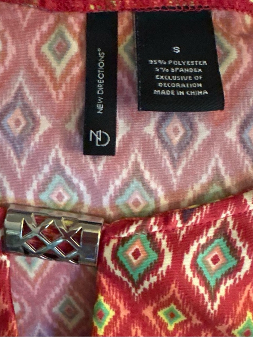 New Directions Red Geometric Border-Print Blouse - Picture 2 of 2